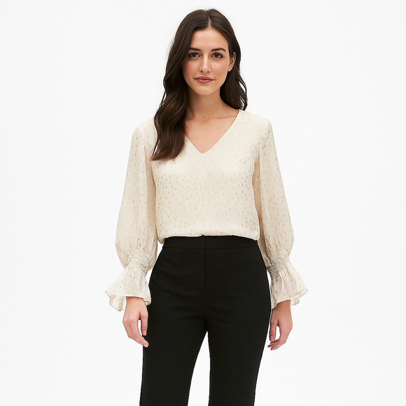 1. STATE Tops - Women's 1. STATE Cream Gold Dot V-Neck Blouse XS